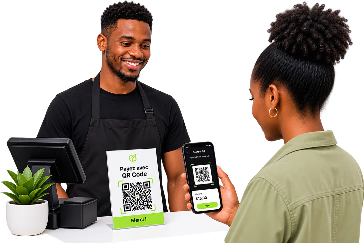 Un client paie par QR code chez un marchand